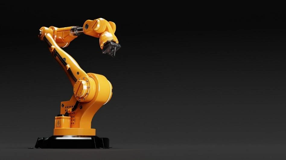 Orange industrial robot arm illustrating workflow-specific hardware